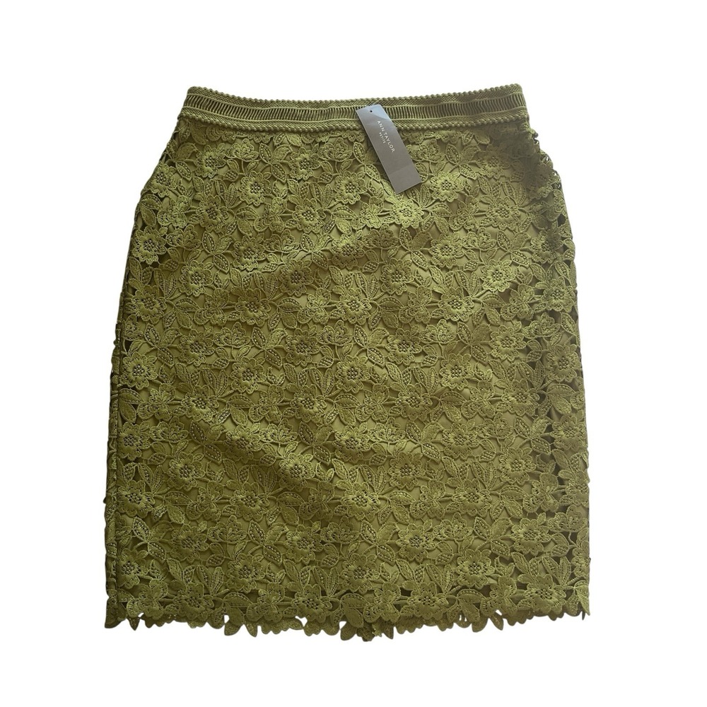 NWT LOFT Size 6P Petite Green Lace‎ Pencil Skirt Floral Career Knee Length